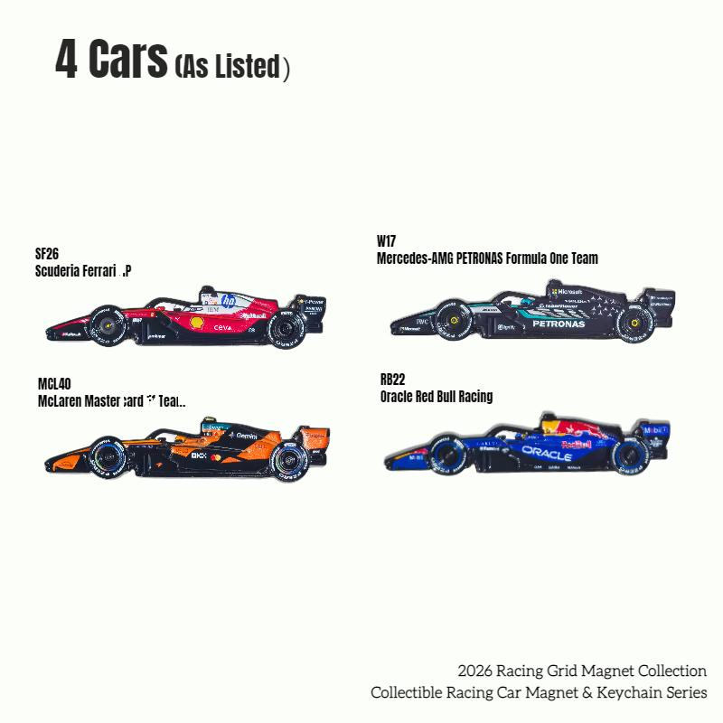 BUDDLE: 4 Racing Cars Magnets and Keychains