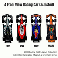 BUDDLE: 4 Front View Racing Car Magnets and Keychains
